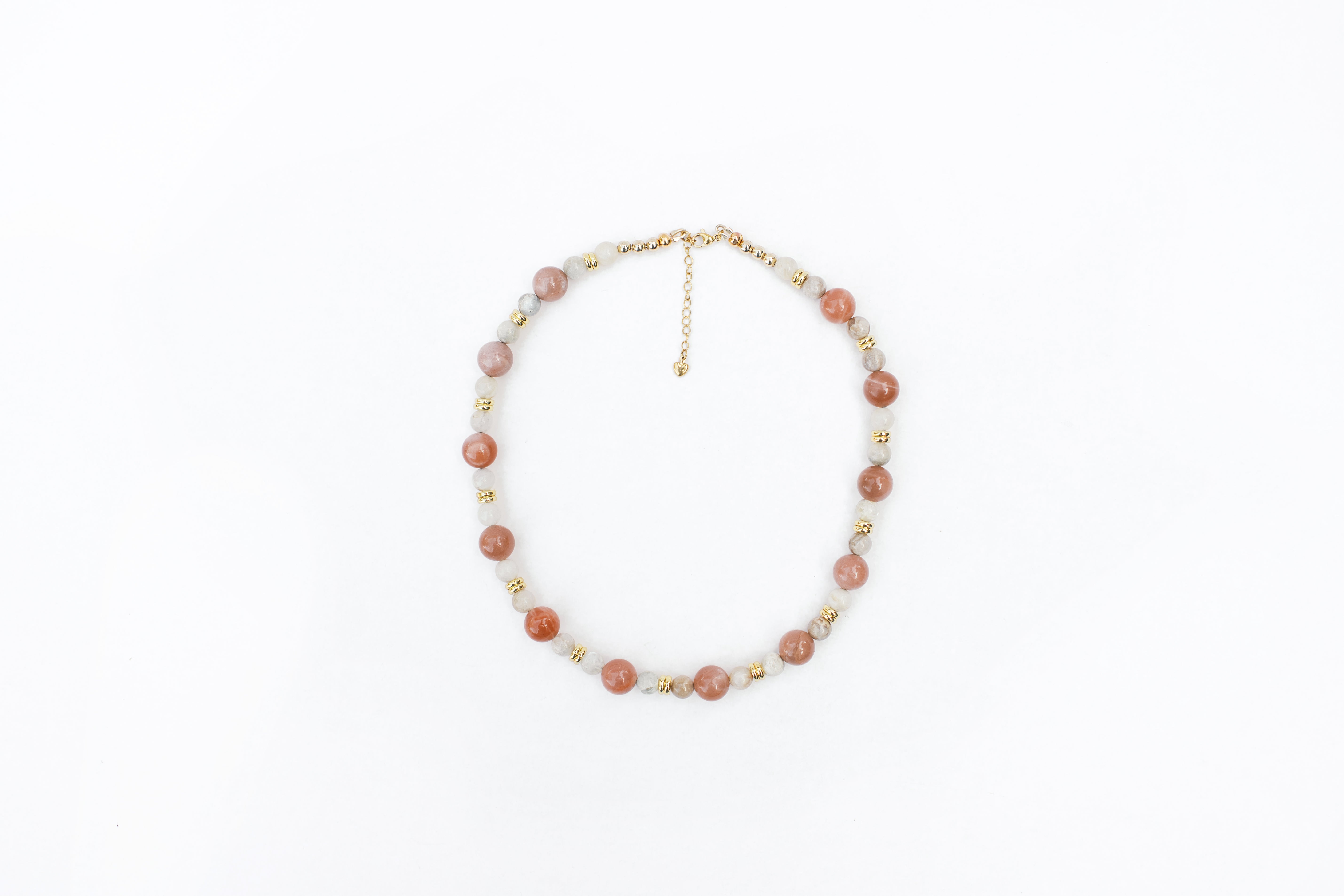 White and Peach Moonstone Beaded Necklace