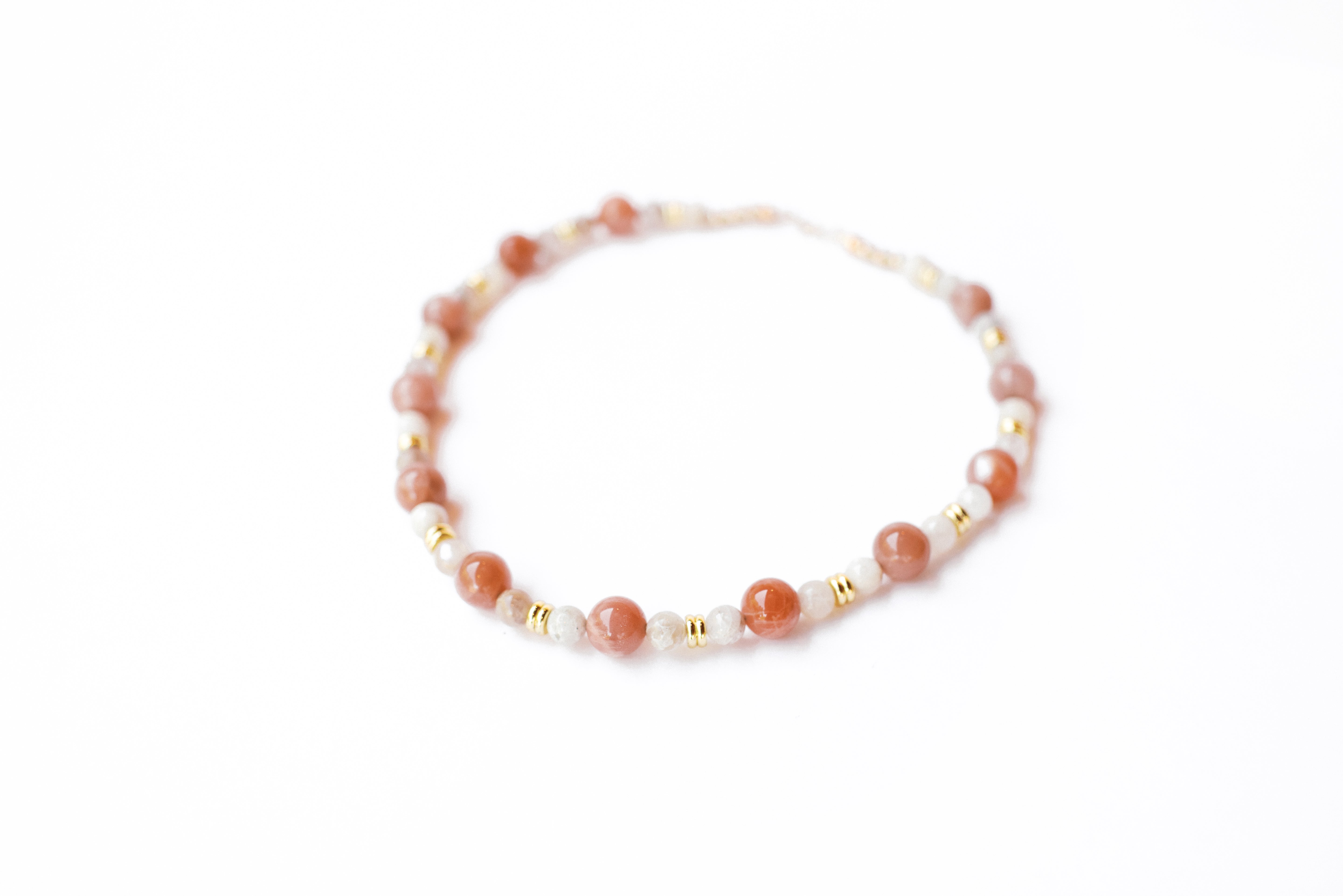 White and Peach Moonstone Beaded Necklace